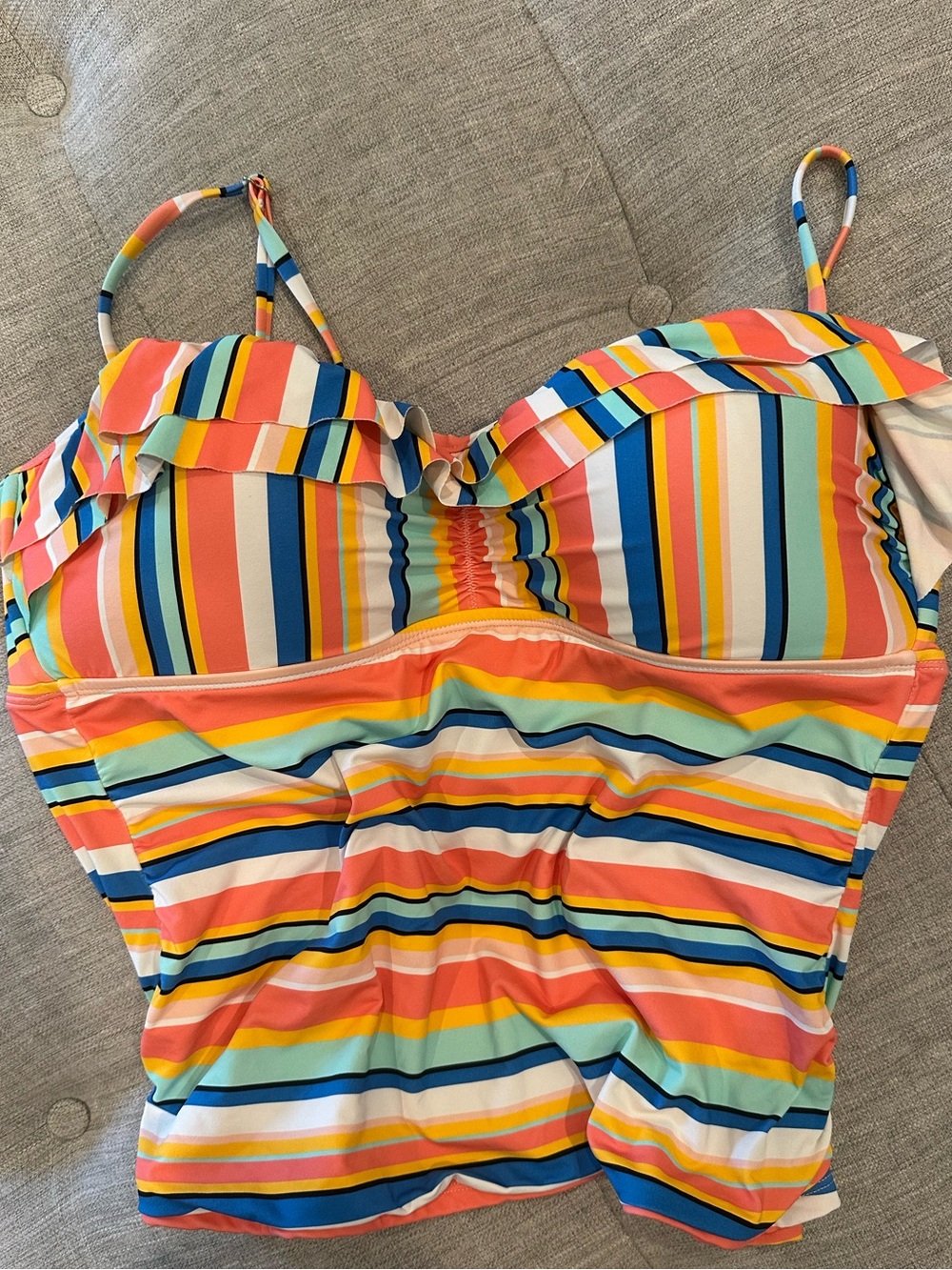 Time and Tru Girls' Multicolor Striped Tankini Top - Coral, Yellow, Blue, White